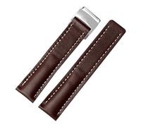 NKCVEZBW 22 mm/24 mm Uhrenarmband, kompatibel mit Breitling-Rindslederarmband, schwarz, blau, braun, silberfarbene Metallschließe, Ersatz(A Brown silver,22mm)