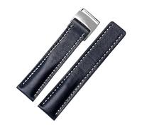 NKCVEZBW 22 mm/24 mm Uhrenarmband, kompatibel mit Breitling-Rindslederarmband, schwarz, blau, braun, silberfarbene Metallschließe, Ersatz(A Blue silver,22mm)