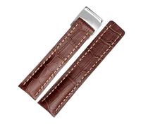 NKCVEZBW 22 mm/24 mm Uhrenarmband, kompatibel mit Breitling-Rindslederarmband, schwarz, blau, braun, silberfarbene Metallschließe, Ersatz(B Brown silver,22mm)