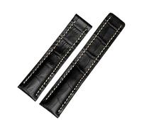 NKCVEZBW 22 mm/24 mm Uhrenarmband, kompatibel mit Breitling-Rindslederarmband, schwarz, blau, braun, silberfarbene Metallschließe, Ersatz(B Black no buckle,22mm)