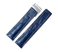 NKCVEZBW 22 mm/24 mm Uhrenarmband, kompatibel mit Breitling-Rindslederarmband, schwarz, blau, braun, silberfarbene Metallschließe, Ersatz(B Blue silver,24mm)