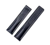 NKCVEZBW 22 mm/24 mm Uhrenarmband, kompatibel mit Breitling-Rindslederarmband, schwarz, blau, braun, silberfarbene Metallschließe, Ersatz(A Black no buckle,22mm)