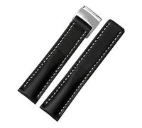 NKCVEZBW 22 mm/24 mm Uhrenarmband, kompatibel mit Breitling-Rindslederarmband, schwarz, blau, braun, silberfarbene Metallschließe, Ersatz(A Black silver,22mm)