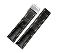 NKCVEZBW 22 mm/24 mm Uhrenarmband, kompatibel mit Breitling-Rindslederarmband, schwarz, blau, braun, silberfarbene Metallschließe, Ersatz(B Black silver,22mm)