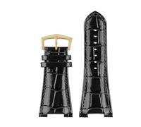 NKCVEZBW 25 x 13 mm Kerbleder-Uhrenarmband + Anschluss, kompatibel mit Patek Philippe Nautilus 5711 5726 5712g, Armband(Black gold B)