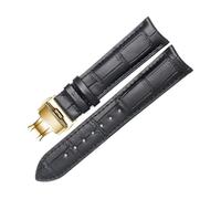 NKCVEZBW Gebogenes Lederarmband, kompatibel mit Rossini PORTUGIESER Ulysse Nardin VC Herrenarmband in Schwarz, Blau und Braun, 19 mm, 20, 21, 22(Black gold,21mm)