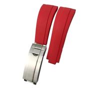 NKCVEZBW Kompatibel mit 20 mm, 21 mm, 19 mm, 18 mm Gummi-Silikon-Uhrenarmbändern, kompatibel mit Rolex Yacht Master Daytona Submariner Glide Lock-Schnalle(Red,Without buckle,20mm)
