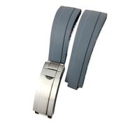 NKCVEZBW Kompatibel mit 20 mm, 21 mm, 19 mm, 18 mm Gummi-Silikon-Uhrenarmbändern, kompatibel mit Rolex Yacht Master Daytona Submariner Glide Lock-Schnalle(Gray,Glossy Silver buckle,21mm)