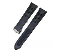 NKCVEZBW Kompatibel mit gebogenem Ende, dickem Rindsleder, 19 mm, 20, 21, Armband, kompatibel Omega Speedmaster Moon Watch, Lederarmband, Faltschließe(Black black silver,21mm)