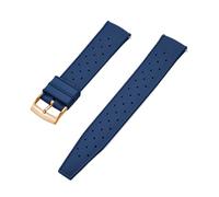 NKCVEZBW Kompatibel mit tropischen FKM-Kautschukarmbändern 18 19 20 21 22 23 24 mm, Schnellverschluss, perfekt flaches Ende, universelles Uhrenarmband(FKM-Blue Gold,18mm)