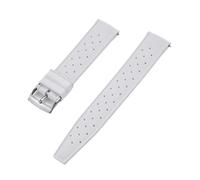 NKCVEZBW Kompatibel mit tropischen FKM-Kautschukarmbändern 18 19 20 21 22 23 24 mm, Schnellverschluss, perfekt flaches Ende, universelles Uhrenarmband(FKM-White Silver,20mm)