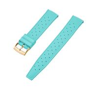 NKCVEZBW Kompatibel mit tropischen FKM-Kautschukarmbändern 18 19 20 21 22 23 24 mm, Schnellverschluss, perfekt flaches Ende, universelles Uhrenarmband(FKM-Cyan Gold,19mm)