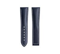 NKCVEZBW Leder 19mm 20mm 21mm Armband kompatibel mit Omega Seamaster 300 AT150 Speedmaster DE VILLE Faltschließe(Blue white line,19-16MM_GOLD ROUND BUCKLE)