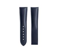 NKCVEZBW Leder 19mm 20mm 21mm Armband kompatibel mit Omega Seamaster 300 AT150 Speedmaster DE VILLE Faltschließe(Blue blue line,21-18MM_GOLD ROUND BUCKLE)