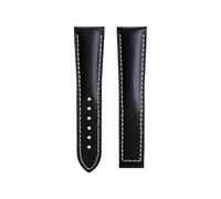 NKCVEZBW Leder 19mm 20mm 21mm Armband kompatibel mit Omega Seamaster 300 AT150 Speedmaster DE VILLE Faltschließe(Black white line,22-18MM_SILVER ROUND BUCKLE)