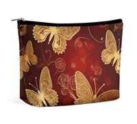 NKJJSTES Kosmetiktasche mit großem Fassungsvermögen, wasserdicht, für Valentinstag, Herzen, goldener Schmetterling, Kosmetikzubehör, Organizer für Damen/Mädchen, Valentins-Herzen, goldener