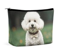 NKJJSTES Kosmetiktasche mit großem Fassungsvermögen, wasserdicht, weiße Blüten, blaue Schmetterlinge, Kosmetik-Accessoires, Organizer für Damen/Mädchen, Bichon Frisé-Hund auf dem Gras, Einheitsgröße