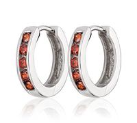 NKlaus Paar Ø 14mm 925 Sterling Silber Klappcreolen Zirkonia rot Ohrringe rhodiniert 2122