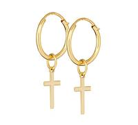 NKlaus Paar 10 mm Gothic Creolen mit Kreuz 585 Gelb Gold 14 Karat Kreuz Ohrringe 14314