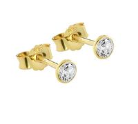 NKlaus Paar Ohrstecker aus echtem 585er Gold 14 Karat Cubic Zirkonia, 3,5mm | Cubic Kristall Zirkonia für Damen, Herren und Kinder, Gelbgold