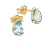 NKlaus Paar Ohrstecker echt Blautopas 333 Gelb Gold 8 Karat 7x4mm Damen Musik Ohrringe 11936