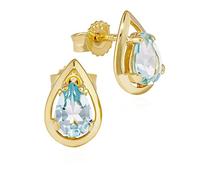 NKlaus Paar Träne Ohrstecker echt Blautopas 333 Gelb Gold 8 Karat 10x6mm Damen Ohrringe 11940