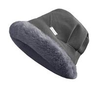 NLAND Damen Winter Fischerhüte Pelzig Fischerhut Elegant Winddichte Wintermütze Kunstpelz Flauschige Cloche Bucket Hat(Grau)