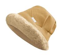 NLAND Damen Winter Fischerhüte Pelzig Fischerhut Elegant Winddichte Wintermütze Kunstpelz Flauschige Cloche Bucket Hat(Khaki)