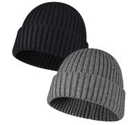 NLAND Unisex Retro Trawler Winter Beanie Hat Warme Wintermütze Damen Beanie Mütze Herren Strickmütze Weich und Leicht (Schwarz+Grau)