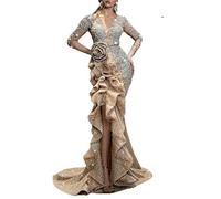 NLAVW Abendkleider für Damen, lang, figurbetont, mit Rüschen, formelles Kleid, Ballkleid, Seitenschlitz, Glitzer, Party, Abschlussball, Kleid, Kleider, reife Kleider,Silber,XL
