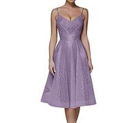 NLAVW Damen-Abschlussballkleid, elegant, ärmellos, Spaghettiträger-Kleid, einfarbig, mit Blumen Bestickt, Knielang, Abendkleid, sexy, schmale Passform,Lila,XXL