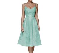 NLAVW Damen-Abschlussballkleid, elegant, ärmellos, Spaghettiträger-Kleid, einfarbig, mit Blumen Bestickt, Knielang, Abendkleid, sexy, schmale Passform,Grün,M