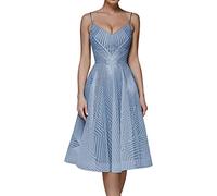 NLAVW Damen-Abschlussballkleid, elegant, ärmellos, Spaghettiträger-Kleid, einfarbig, mit Blumen Bestickt, Knielang, Abendkleid, sexy, schmale Passform,Blau,XS