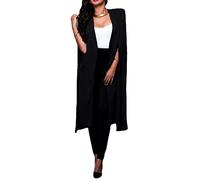NLAVW Damen Cape Blazer Split Sleeves Open Front Solid Elegant Business Jacket Workwear Professional Office,Schwarz,XXL