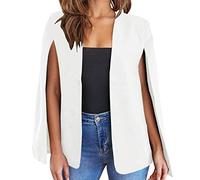 NLAVW Damen Cape Blazer Split Sleeves Open Front Solid Elegant Business Jacket Workwear Professional Office,Weiß,XL