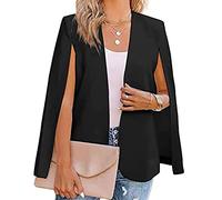 NLAVW Damen Cape Blazer Split Sleeves Open Front Solid Elegant Business Jacket Workwear Professional Office,Schwarz,M