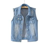 NLAVW Damen Denim Weste Denim Weste Plus Größe 5XL-6XL Kurze ärmellose Jacke Weste Vintage Jeans Weste Damen zerrissene Strickjacke,Chrome,L