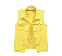 NLAVW Damen Denim Weste Denim Weste Plus Größe 5XL-6XL Kurze ärmellose Jacke Weste Vintage Jeans Weste Damen zerrissene Strickjacke,Gelb,3XL