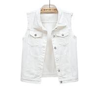 NLAVW Damen Denim Weste Denim Weste Plus Größe 5XL-6XL Kurze ärmellose Jacke Weste Vintage Jeans Weste Damen zerrissene Strickjacke,Weiß,3XL