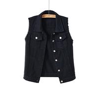 NLAVW Damen Denim Weste Denim Weste Plus Größe 5XL-6XL Kurze ärmellose Jacke Weste Vintage Jeans Weste Damen zerrissene Strickjacke,Schwarz,L