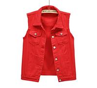 NLAVW Damen Denim Weste Denim Weste Plus Größe 5XL-6XL Kurze ärmellose Jacke Weste Vintage Jeans Weste Damen zerrissene Strickjacke,Rot,XXL