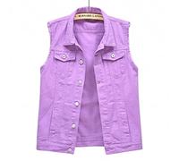 NLAVW Damen Denim Weste Denim Weste Plus Größe 5XL-6XL Kurze ärmellose Jacke Weste Vintage Jeans Weste Damen zerrissene Strickjacke,Lila,L