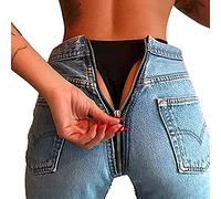 NLAVW Damen-Jeans mit Reißverschluss hinten, Skinny-Denim-Hose, Dehnbare Jeggings, hohe Taille,Light Blue,M