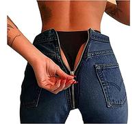 NLAVW Damen-Jeans mit Reißverschluss hinten, Skinny-Denim-Hose, Dehnbare Jeggings, hohe Taille,Marine,L