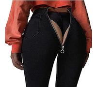 NLAVW Damen-Jeans mit Reißverschluss hinten, Skinny-Denim-Hose, Dehnbare Jeggings, hohe Taille,Schwarz,S