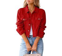 NLAVW Damen-Jeansjacke, Übergangsjacke, Kurzjacke, Outdoor-Casual in klassischer Form,Rot,L