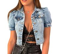 NLAVW Damen Kurzarm Jeansjacke Lässige Jeansjacke Einfarbige Vintage Kurzjacke Oberbekleidung,Blau,S