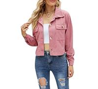 NLAVW Damen Kurze Cordjacke Cord Vintage Kurzjacke Lange Ärmel Outwear Winter Frühling Herbst Top Outwear Mode Lang,Rosa,M