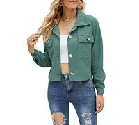 NLAVW Damen Kurze Cordjacke Cord Vintage Kurzjacke Lange Ärmel Outwear Winter Frühling Herbst Top Outwear Mode Lang,Grün,L