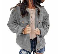 NLAVW Damen Kurze Cordjacke Cord Vintage Kurzjacke Lange Ärmel Outwear Winter Frühling Herbst Top Outwear Mode Lang,Grau,M